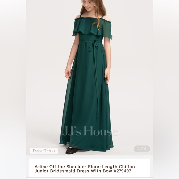 Desert rose color A-line Off the Shoulder Chiffon Junior Bridesmaid Dress - Picture 2 of 6